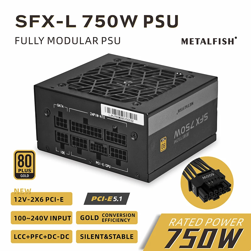 Sfx Power Supply 750W Gold - SFX 750W 80PLUS Gold 認証済み電源ユニット、ブラック、フルモジュラー式、Mini ITX対応、小型PCケース用、100/240V入力。